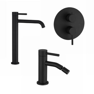 Set miscelatori: lavabo alto bidet senza scarico e incasso doccia c/deviatore nero opaco | Bette