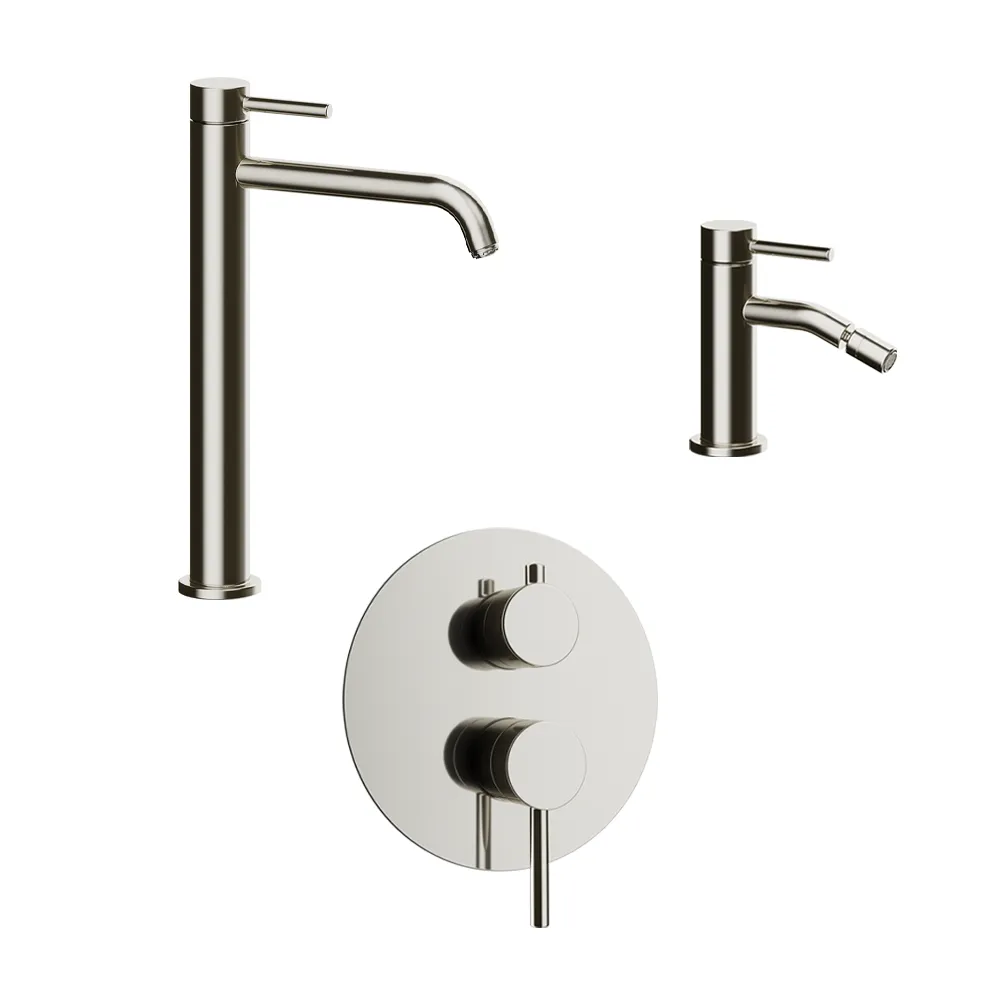 Set miscelatori: lavabo alto bidet senza scarico e incasso doccia c/deviatore nickel spazzolato | Bette