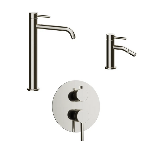 Set miscelatori: lavabo alto bidet senza scarico e incasso doccia c/deviatore nickel spazzolato | Bette