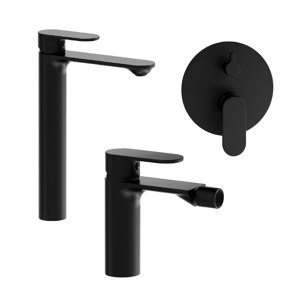 Set miscelatori: lavabo alto bidet senza scarico e incasso doccia c/deviatore nero opaco | Kerry