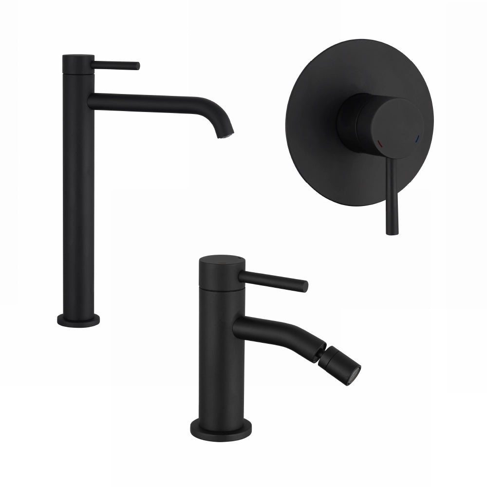 Set miscelatori: lavabo alto bidet senza scarico e incasso doccia monocomando nero opaco | Bette