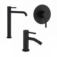 Set miscelatori: lavabo alto bidet senza scarico e incasso doccia monocomando nero opaco | Bette