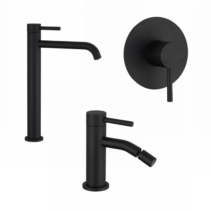 Set miscelatori: lavabo alto bidet senza scarico e incasso doccia monocomando nero opaco | Bette