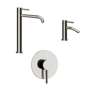 Set miscelatori: lavabo alto bidet senza scarico e incasso doccia monocomando nickel spazzolato | Bette