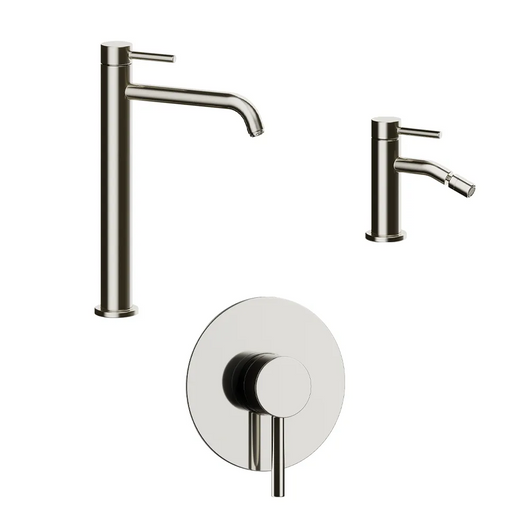 Set miscelatori: lavabo alto bidet senza scarico e incasso doccia monocomando nickel spazzolato | Bette