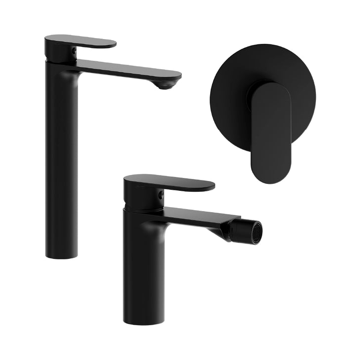 Set miscelatori: lavabo alto bidet senza scarico e incasso doccia monocomando nero opaco | Kerry