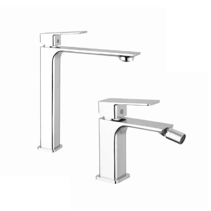 Coppia miscelatori lavabo alto slim bidet senza scarico cromato | Ingrid