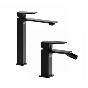 Coppia miscelatori lavabo alto slim bidet senza scarico nero opaco | Ingrid