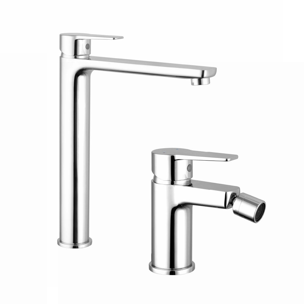 Coppia miscelatori lavabo alto bidet senza scarico cromato | Jane