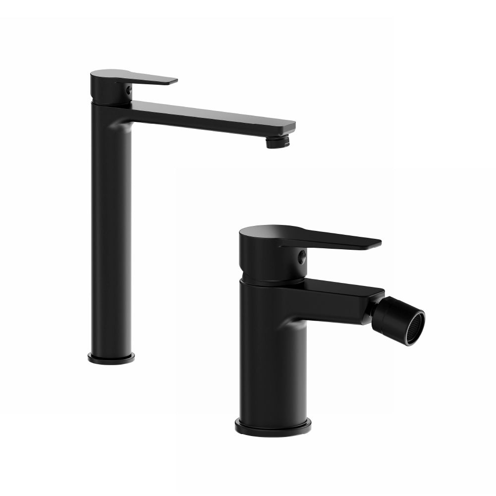 Coppia miscelatori lavabo alto bidet senza scarico nero opaco | Jane