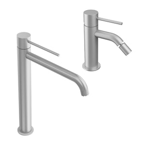 Coppia miscelatore lavabo alto e bidet senza scarico nickel spazzolato | Katharine