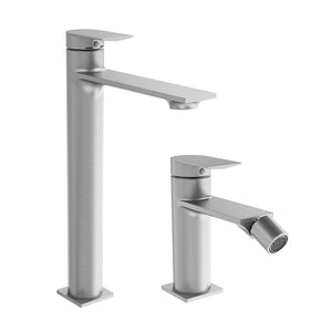 Coppia miscelatori lavabo alto e bidet senza scarico nickel spazzolato | Rita