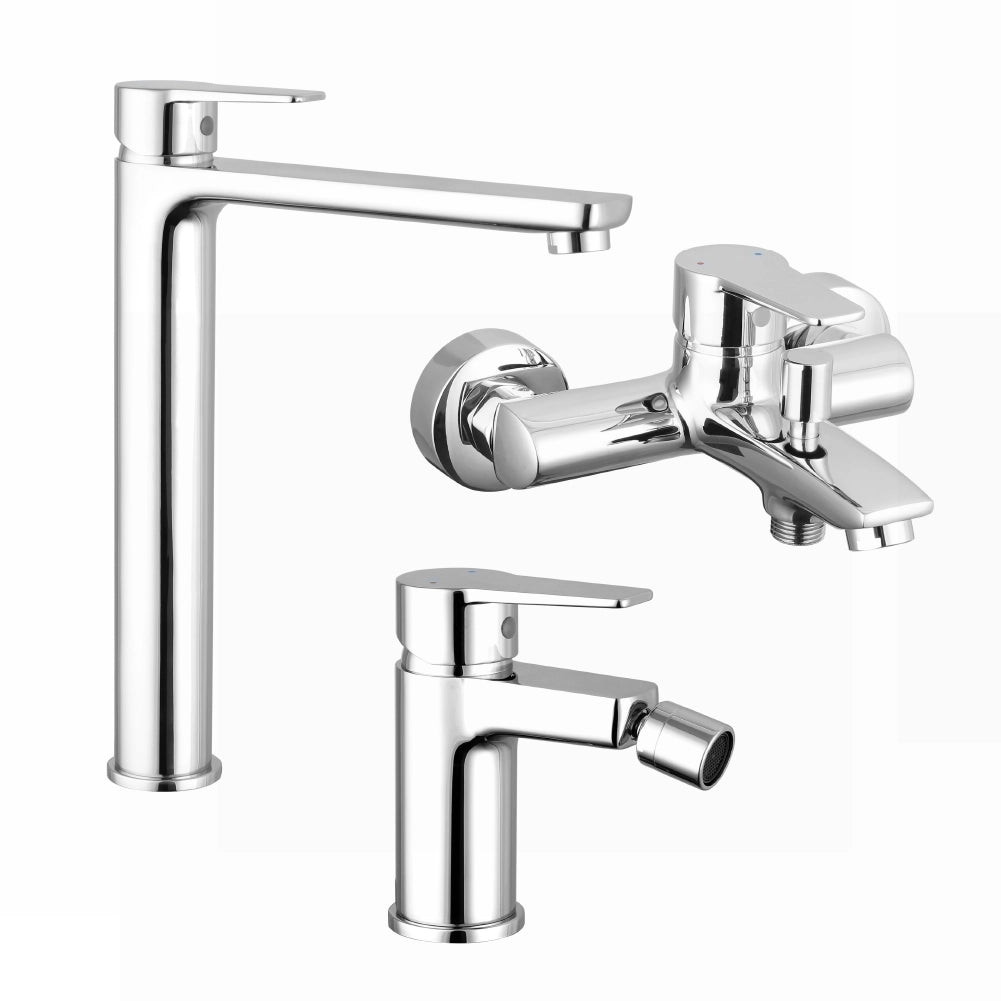 Set miscelatori: lavabo alto bidet senza scarico ed esterno vasca c/rubinetto cromato | Jane