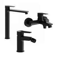Set miscelatori: lavabo alto bidet senza scarico ed esterno vasca c/rubinetto nero opaco | Jane