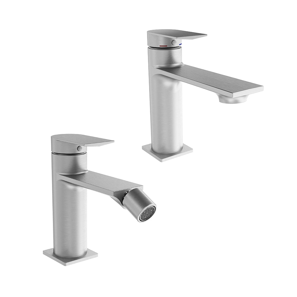 Coppia miscelatori lavabo e bidet senza scarico nickel spazzolato | Rita