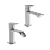 Coppia miscelatori lavabo e bidet senza scarico nickel spazzolato | Rita
