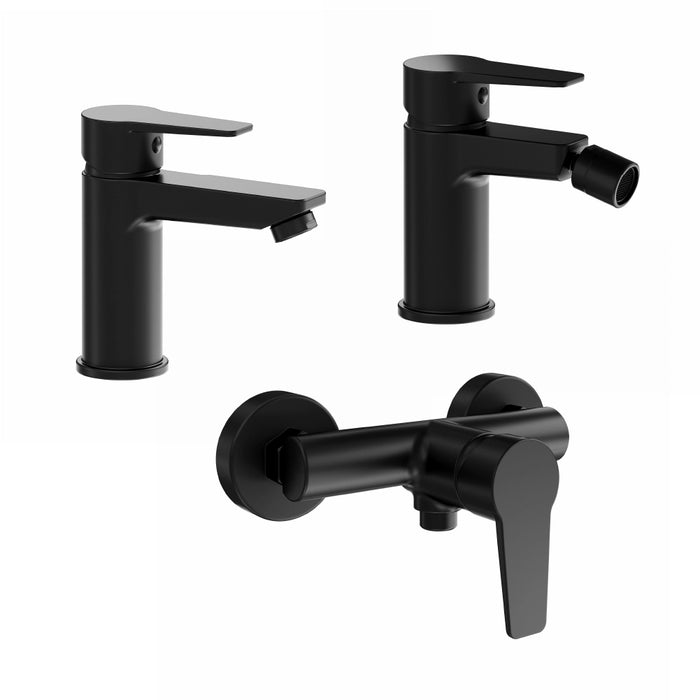 Set miscelatori: lavabo bidet senza scarico ed esterno doccia nero opaco | Jane
