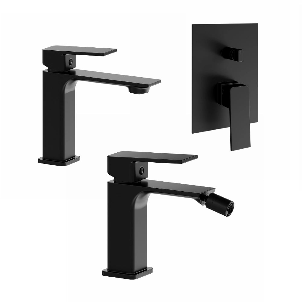 Set miscelatori: lavabo bidet senza scarico e incasso doccia c/deviatore nero opaco | Ingrid