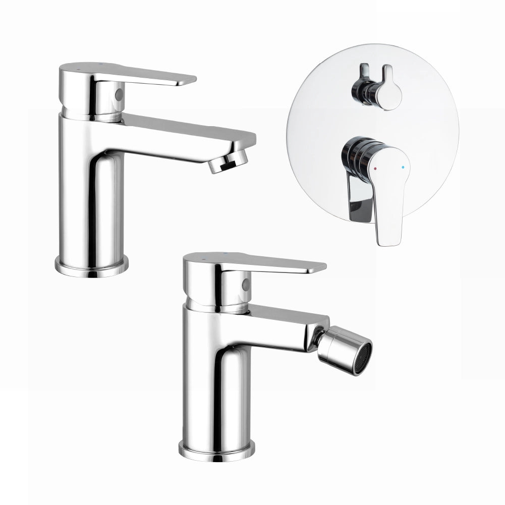 Set miscelatori: lavabo bidet senza scarico e incasso doccia c/deviatore cromato | Jane