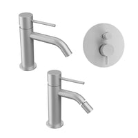 Set miscelatori: lavabo, bidet senza scarico ed incasso doccia con deviatore nickel spazzolato | Katharine