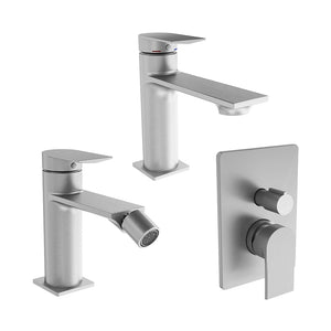 Set miscelatori: lavabo, bidet senza scarico ed incasso doccia con deviatore nickel spazzolato | Rita