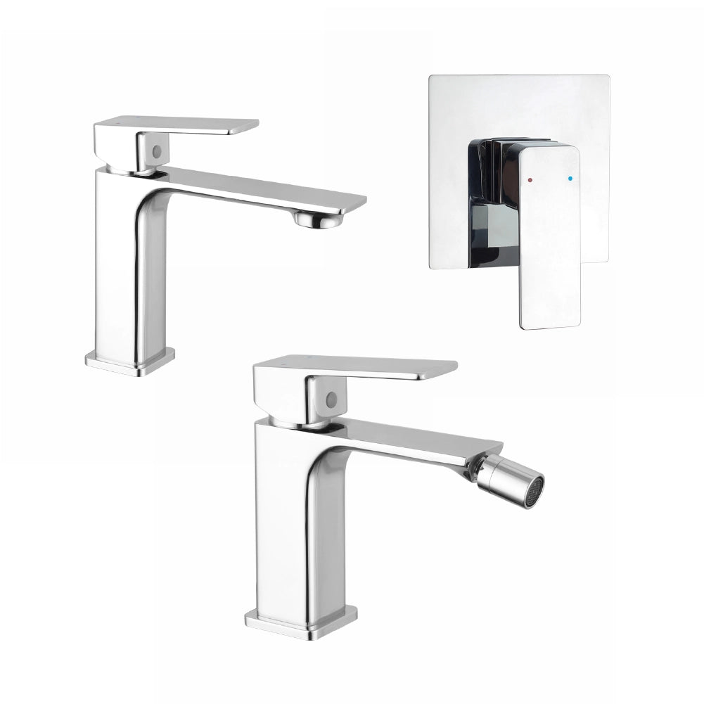 Set miscelatori: lavabo bidet senza scarico e incasso doccia monocomando cromato | Ingrid