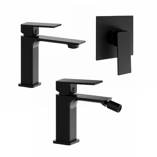 Set miscelatori: lavabo bidet senza scarico e incasso doccia monocomando nero opaco | Ingrid