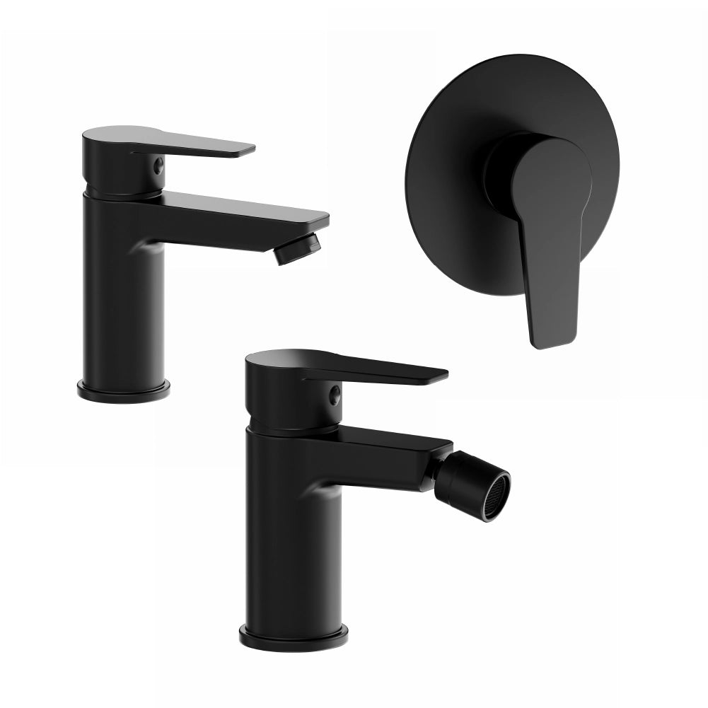 Set miscelatori: lavabo bidet senza scarico e incasso doccia monocomando nero opaco | Jane