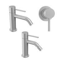 Set miscelatori: lavabo, bidet senza scarico ed incasso doccia monocomando nickel spazzolato | Katharine