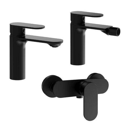 Set miscelatori: lavabo bidet senza scarico ed esterno doccia nero opaco | Kerry