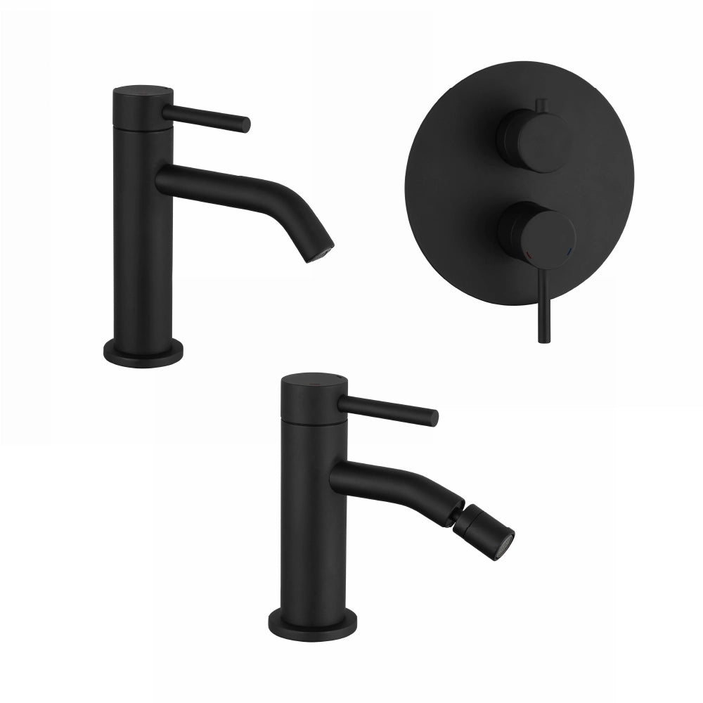 Set miscelatori: lavabo bidet senza scarico e incasso doccia c/deviatore nero opaco | Bette