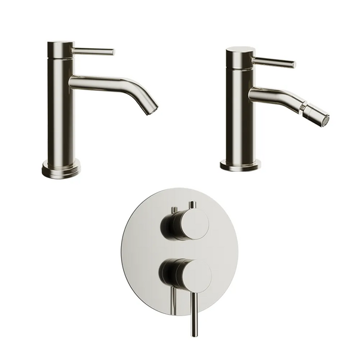 Set miscelatori: lavabo bidet senza scarico e incasso doccia c/deviatore nickel spazzolato | Bette