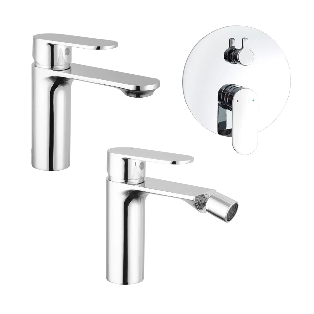 Set miscelatori: lavabo bidet senza scarico e incasso doccia c/deviatore cromato | Kerry