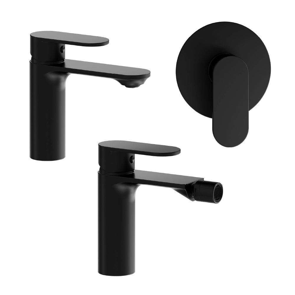 Set miscelatori: lavabo bidet senza scarico e incasso doccia monocomando nero opaco | Kerry
