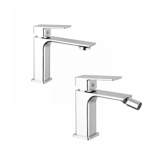 Coppia miscelatori lavabo bidet senza scarico slim cromato | Ingrid
