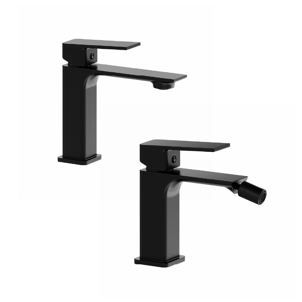 Coppia miscelatori lavabo bidet senza scarico slim nero opaco | Ingrid