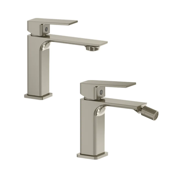 Coppia miscelatori lavabo bidet senza scarico slim nickel spazzolato | Ingrid