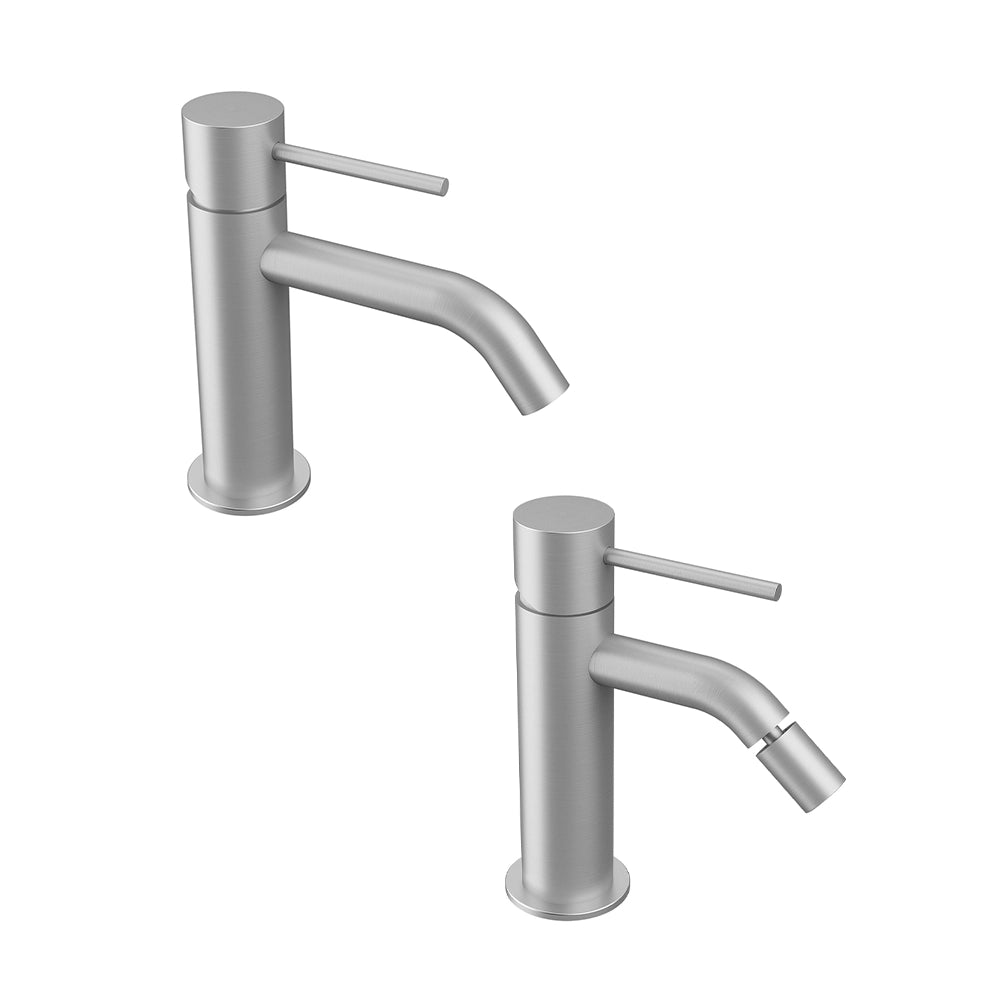 Coppia miscelatori lavabo e bidet senza scarico nickel spazzolato | Katharine