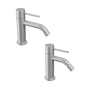 Coppia miscelatori lavabo e bidet senza scarico nickel spazzolato | Katharine