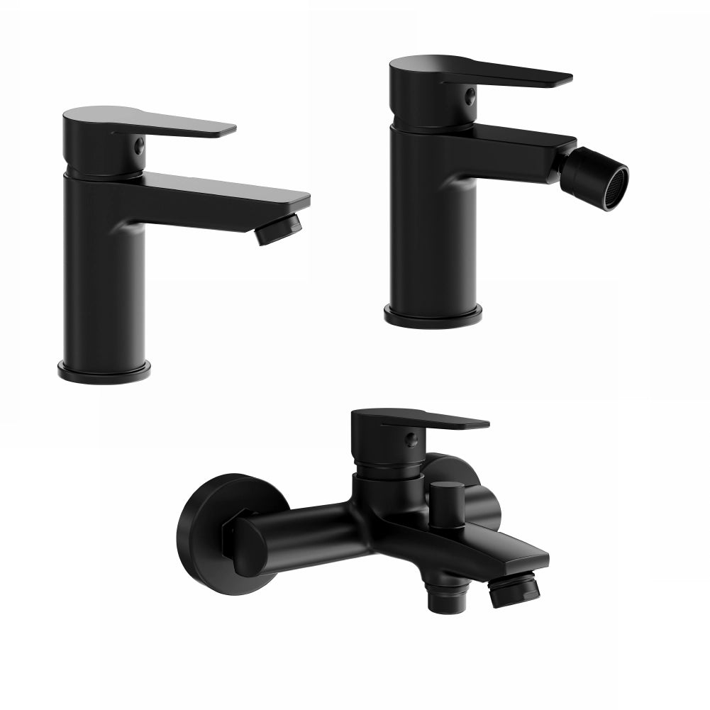 Set miscelatori: lavabo bidet senza scarico ed esterno vasca c/rubinetto nero opaco | Jane