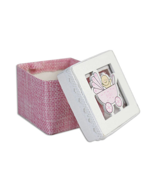 Set Cubo Rosa Porta Confetti Con Carrozzino Bomboniera X Nascita Battesimo Bimba         