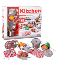 Set Cucina Giocattoli Bambini In Metallo 23pz Con Pentole Mestoli E Accessori         