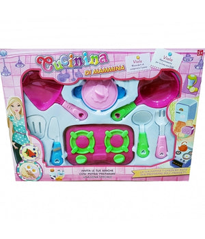 Set Cucinina Cucina Di Mamma Fornello Pentole Padelle Stoviglie Utensili Posate         