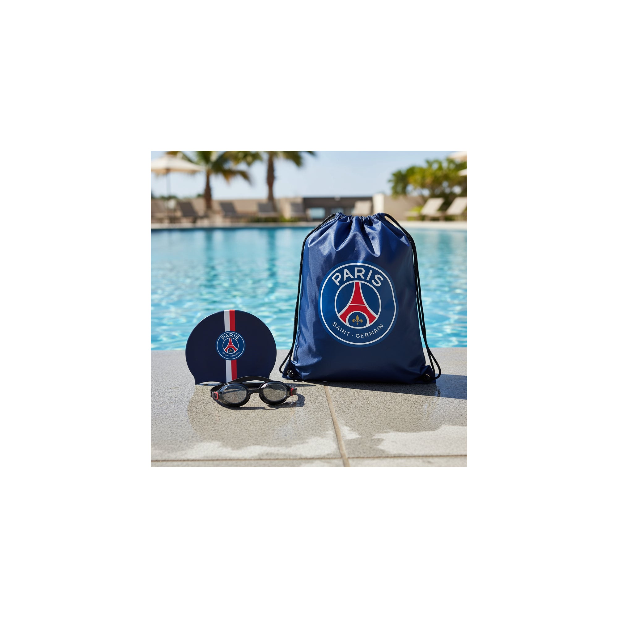 Set di accessori da piscina - Paris Saint Germain - Cappellino + Occhiali + Borsa