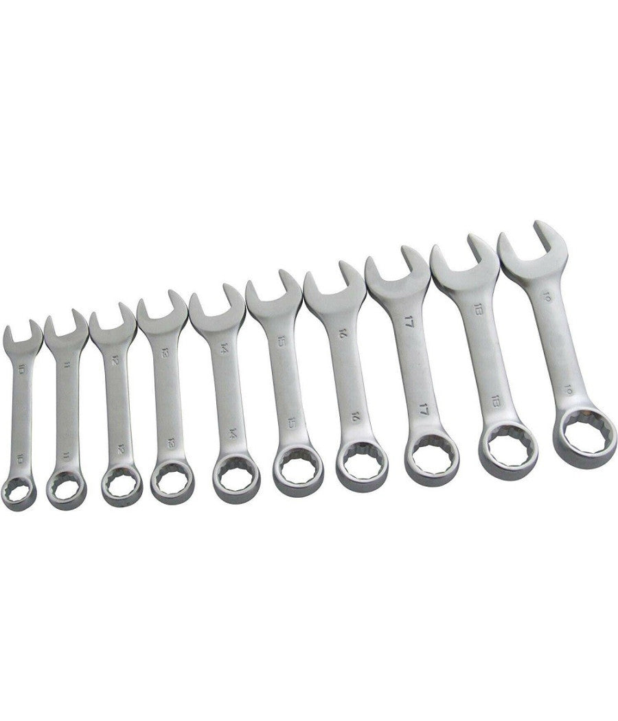 Set Da 10 Pz Chiavi Inglese Combinate Fisse E Stella Corte 10 A 19mm In Acciaio         