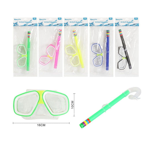 Trade Shop - Set Da Piscina Nuoto Per Bambini 7+ Anni Maschera 16x10cm + Boccaglio 5 Colori 605414 -
