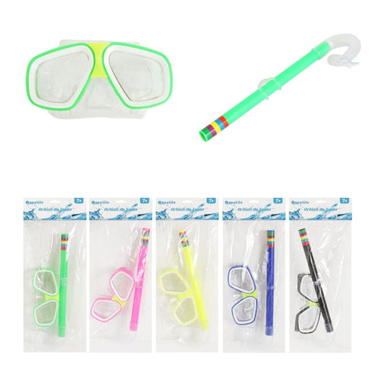 Trade Shop - Set Da Piscina Nuoto Per Bambini 7+ Anni Maschera 16x10cm + Boccaglio 5 Colori 605414 -