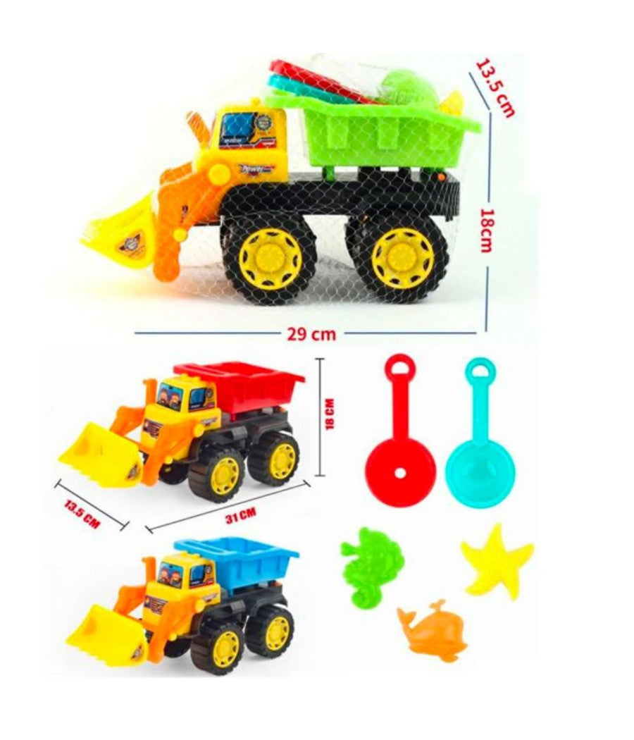 Set Da Spiaggia Autocarro Colorato Per Il Mare Con 5 Accessori Gioco Per Bambini         