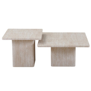 Set di 2 tavolini nidificati EDEN – Decorazione in travertino beige – Dimensioni H52-42 x L60-80 x P60-80 cm – Stile moderno