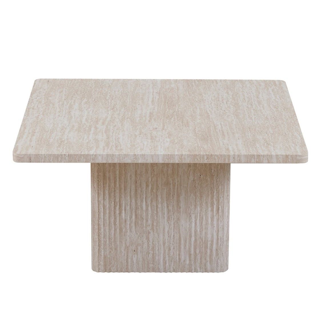 Set di 2 tavolini nidificati EDEN – Decorazione in travertino beige – Dimensioni H52-42 x L60-80 x P60-80 cm – Stile moderno